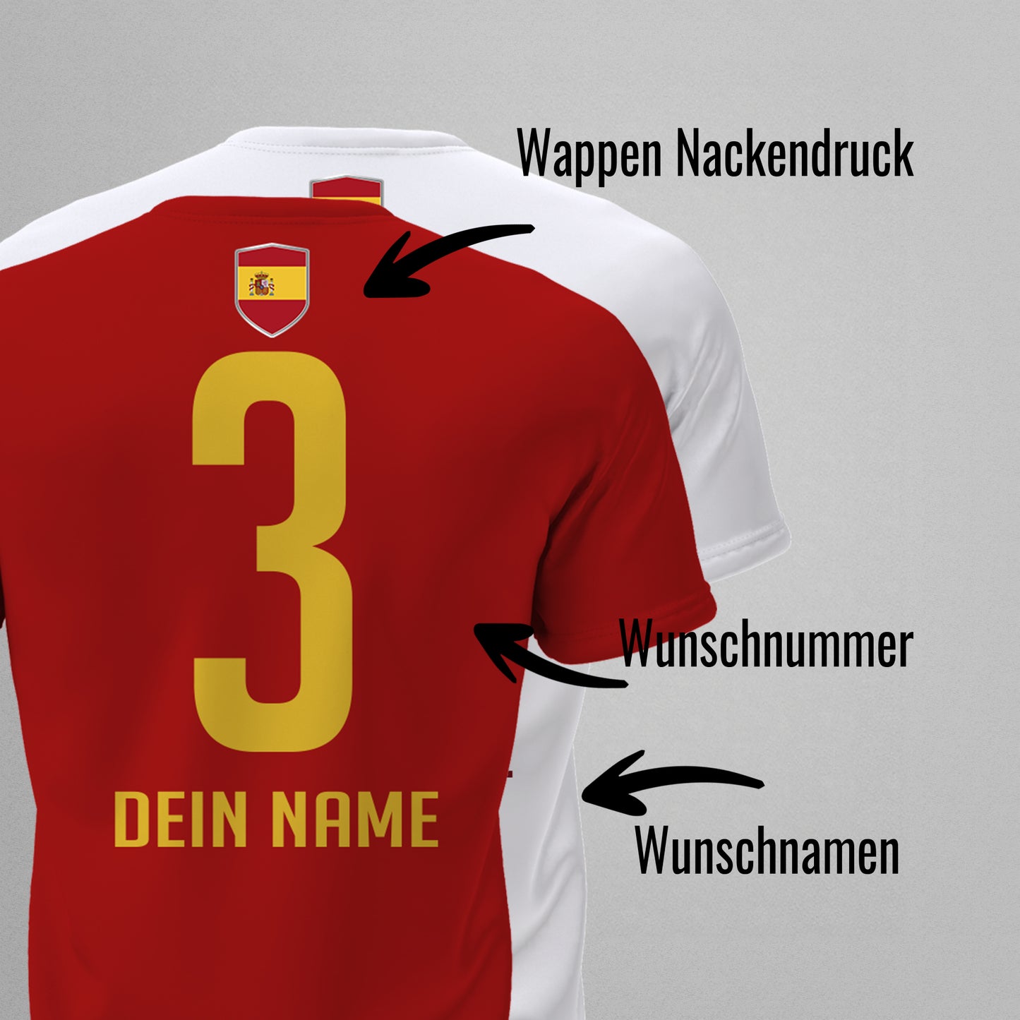 Spanien Shirt mit Wappen und individueller Nummer & Name - FULiMA®