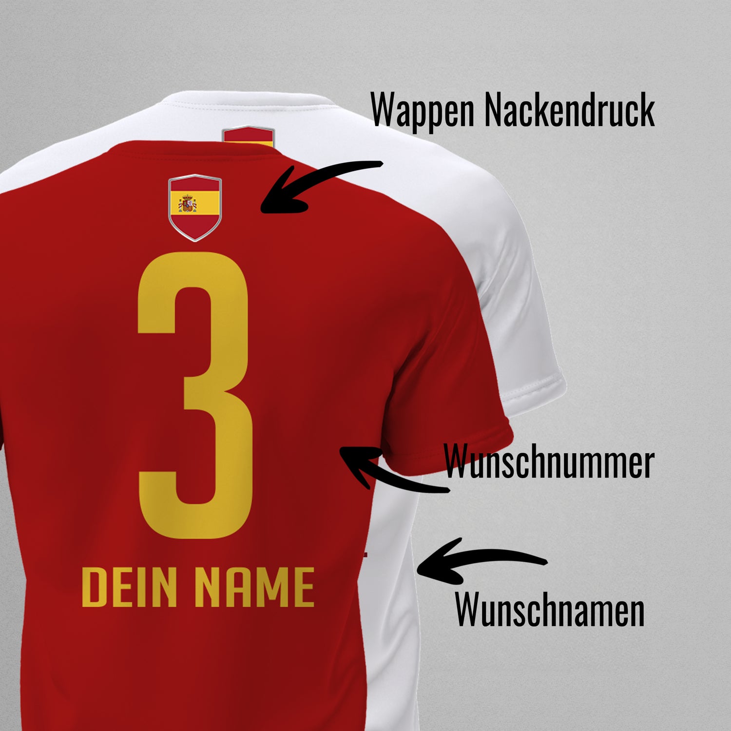 Spanien Shirt mit Wappen und individueller Nummer & Name - FULiMA®