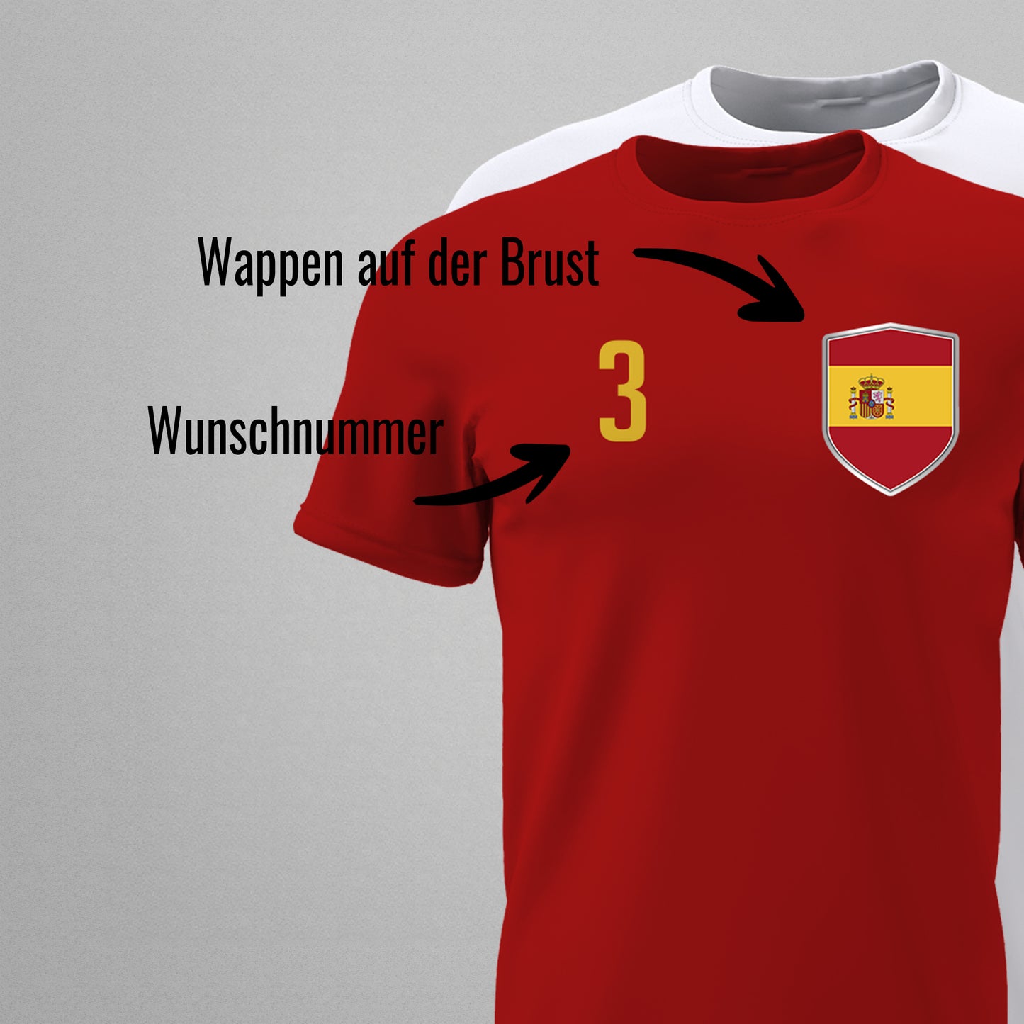 Spanien Shirt mit Wappen und individueller Nummer & Name - FULiMA®