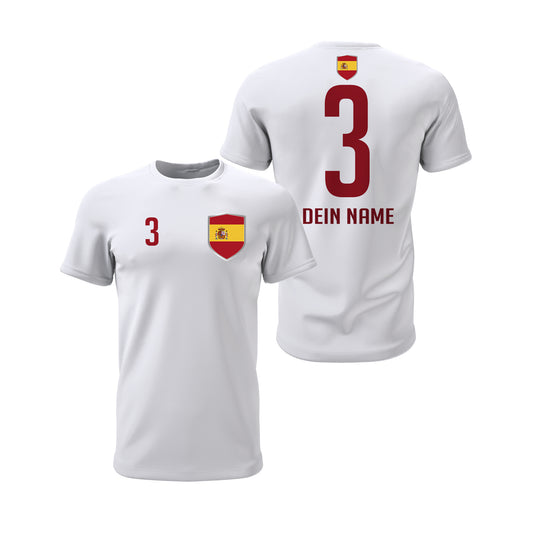 Spanien Shirt mit Wappen und individueller Nummer & Name Weiß - FULiMA®