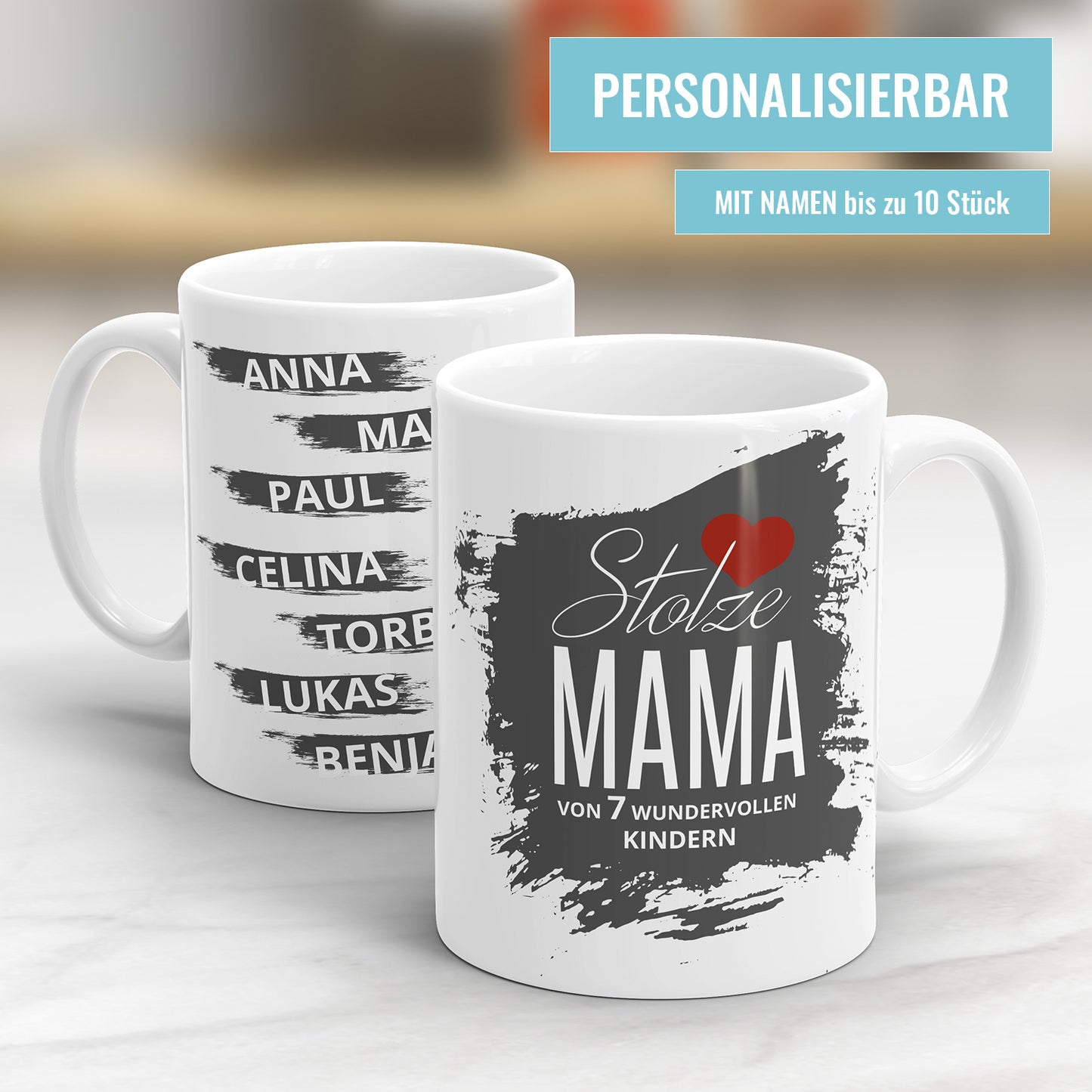 Stolze Mama Tasse mit Herz und bis zu 10 Namen – Geschenk für Mama - Fulima
