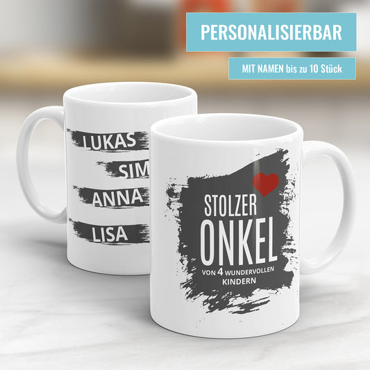 Stolzer Onkel Tasse - Herz Design - Bis zu 10 Namen personalisierbar - Fulima