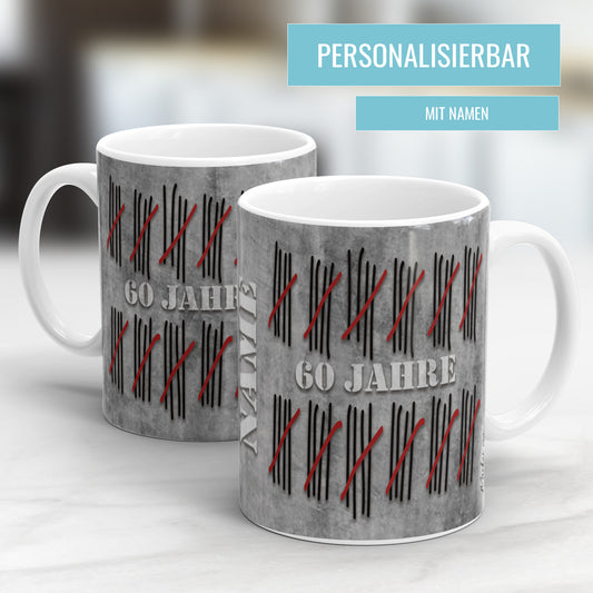 60 Jahre Strichliste personalisiert mit Namen - Geburtstag Tasse - Fulima