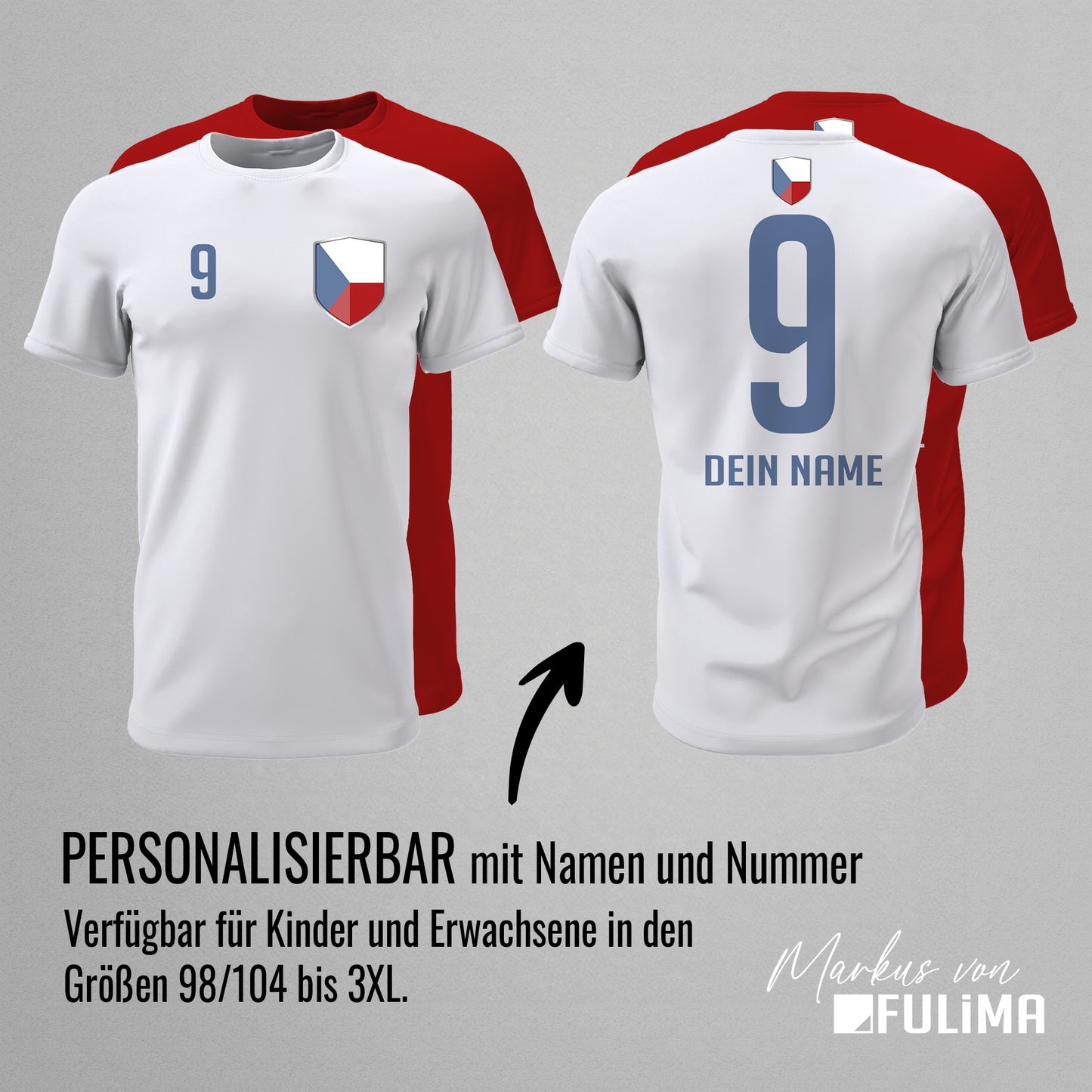 Tschechien Shirt mit Wappen und individueller Nummer & Name - FULiMA®