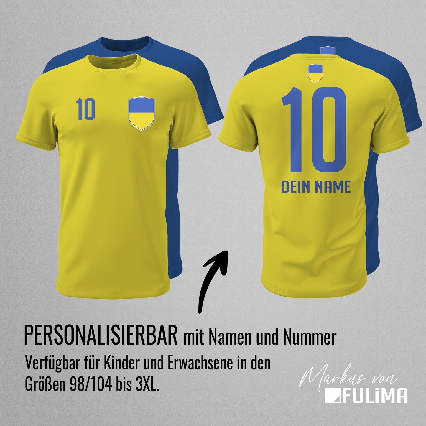 Ukraine Shirt mit Wappen und individueller Nummer & Name - FULiMA®