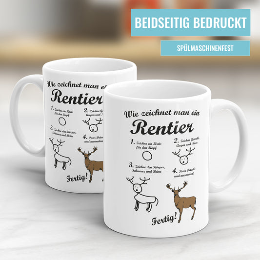 Weihnachtstasse Wie zeichnet man ein Rentier Anleitung Fun Tasse - Fulima