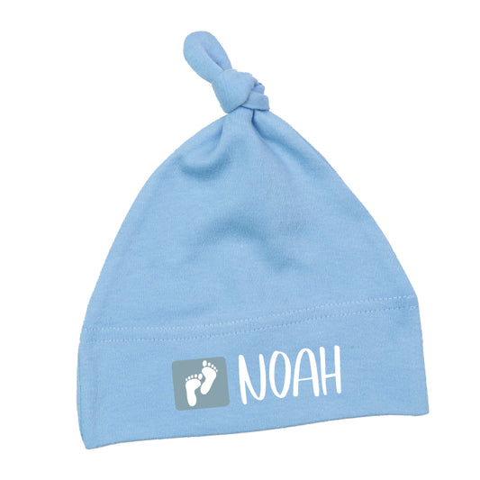Babymütze - Fußabdrücke - Personalisierbar mit Namen Hellblau - Fulima