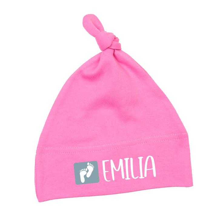 Babymütze - Fußabdrücke - Personalisierbar mit Namen Pink - Fulima