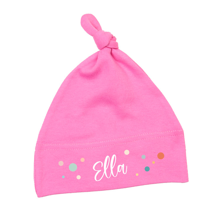 Babymütze - Pünktchen - Personalisierbar mit Namen - Geschenk zur Geburt Pink - Fulima