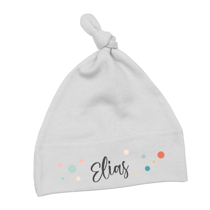Babymütze - Pünktchen - Personalisierbar mit Namen - Geschenk zur Geburt Weiß - Fulima