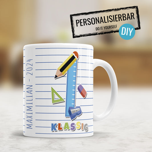 Schulkind Erstklassig Bleistift personalisiert mit Namen - Kindertasse - Fulima