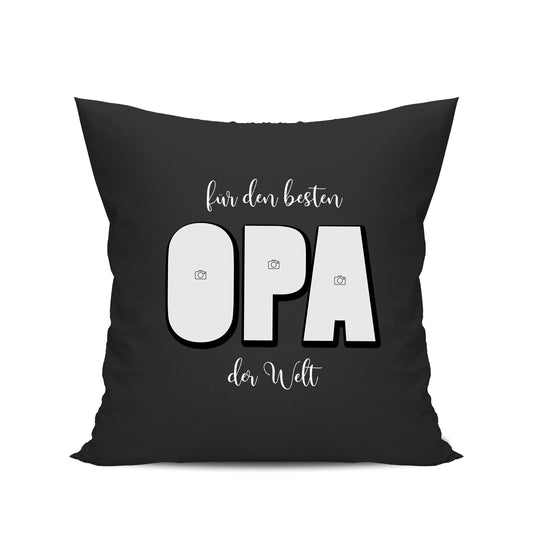 Personalisiertes Fotokissen – Für den besten Opa der Welt – 3 Fotos Schwarz - Fulima