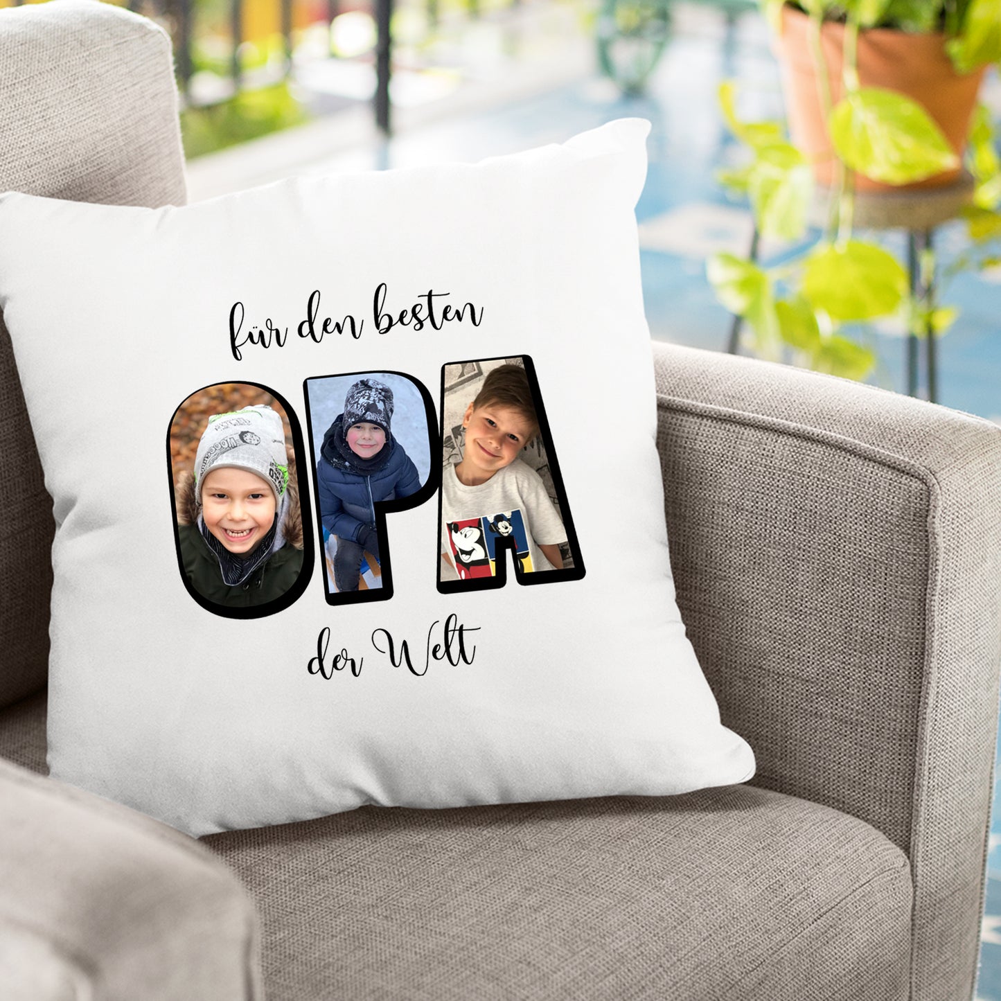 Personalisiertes Fotokissen – Für den besten Opa der Welt – 3 Fotos - Fulima