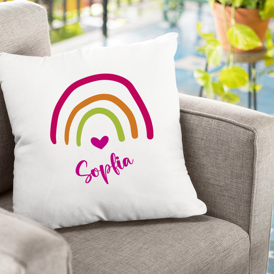 Babykissen - Regenbogen mit Herz - Pink - Personalisiert mit Namen - Fulima