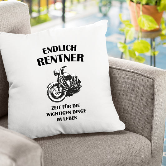 Ruhestand Kissen - Endlich Renter - Motorrad - Zeit für die wichtigen Dinge im Leben - Geschenk zur Rente - Fulima