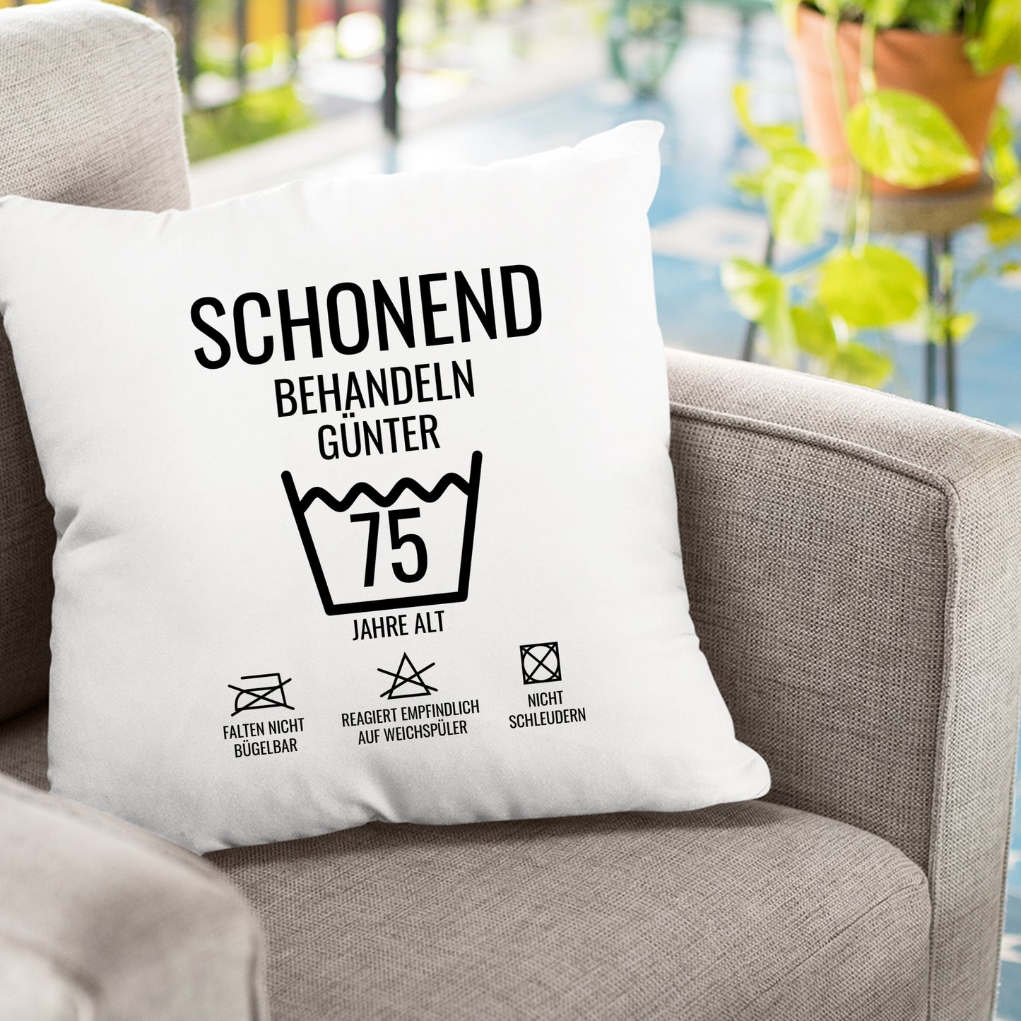 Schonend behandeln – 75 Jahre alt - Namen - Geburtstag Kissen - FULiMA®