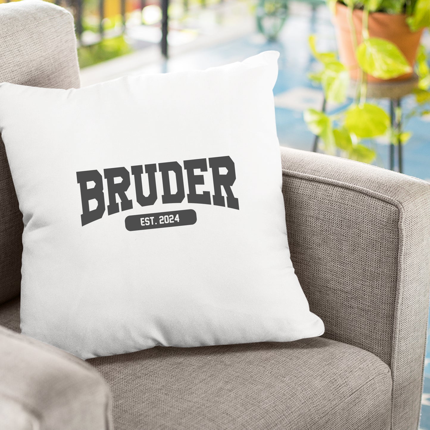 Bruder Kissen - Bruder est. Wunschjahr Collage Design - Geschenk - Fulima