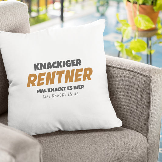 Ruhestand Kissen - Knackiger Rentner mal knackt es hier mal da - Spruch - Geschenk zur Rente - Fulima