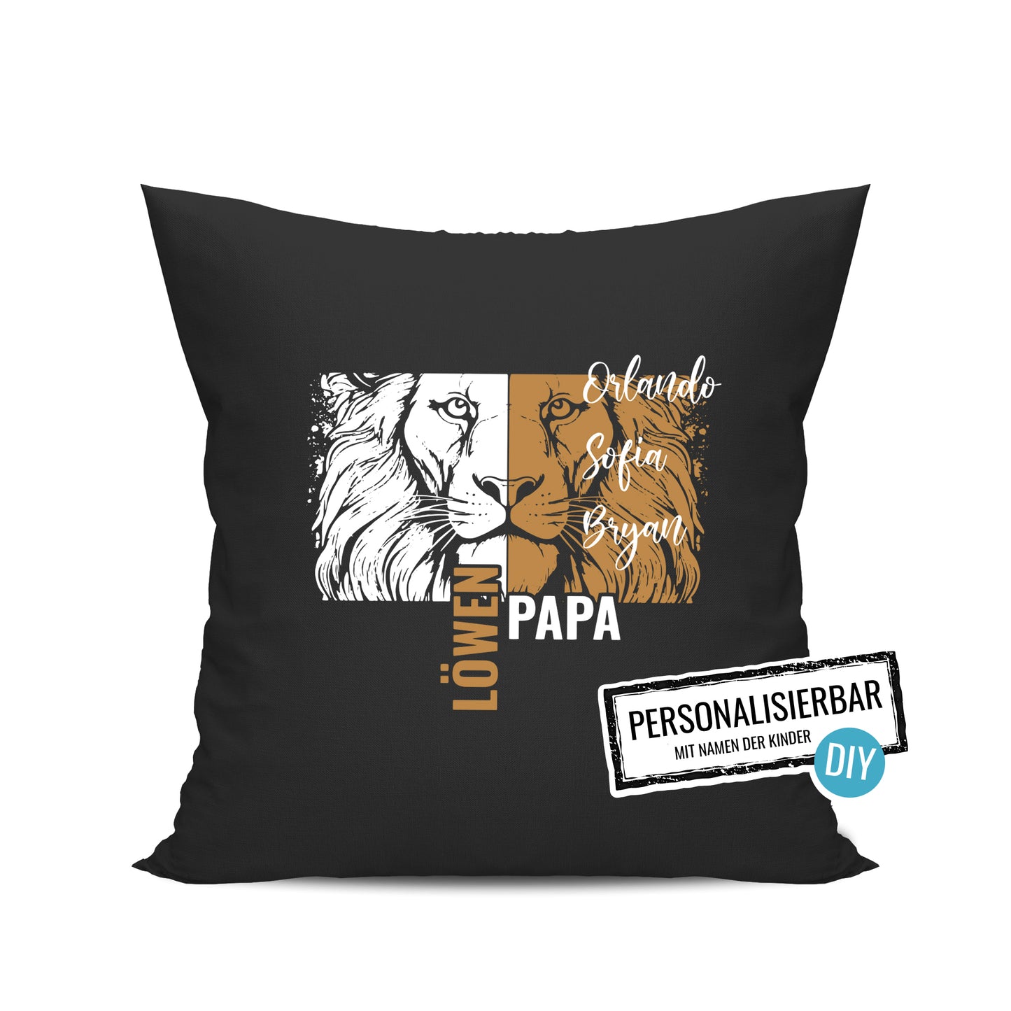 Papa Kissen - Löwenpapa mit Namen der Kinder - Geschenk Papa - Fulima