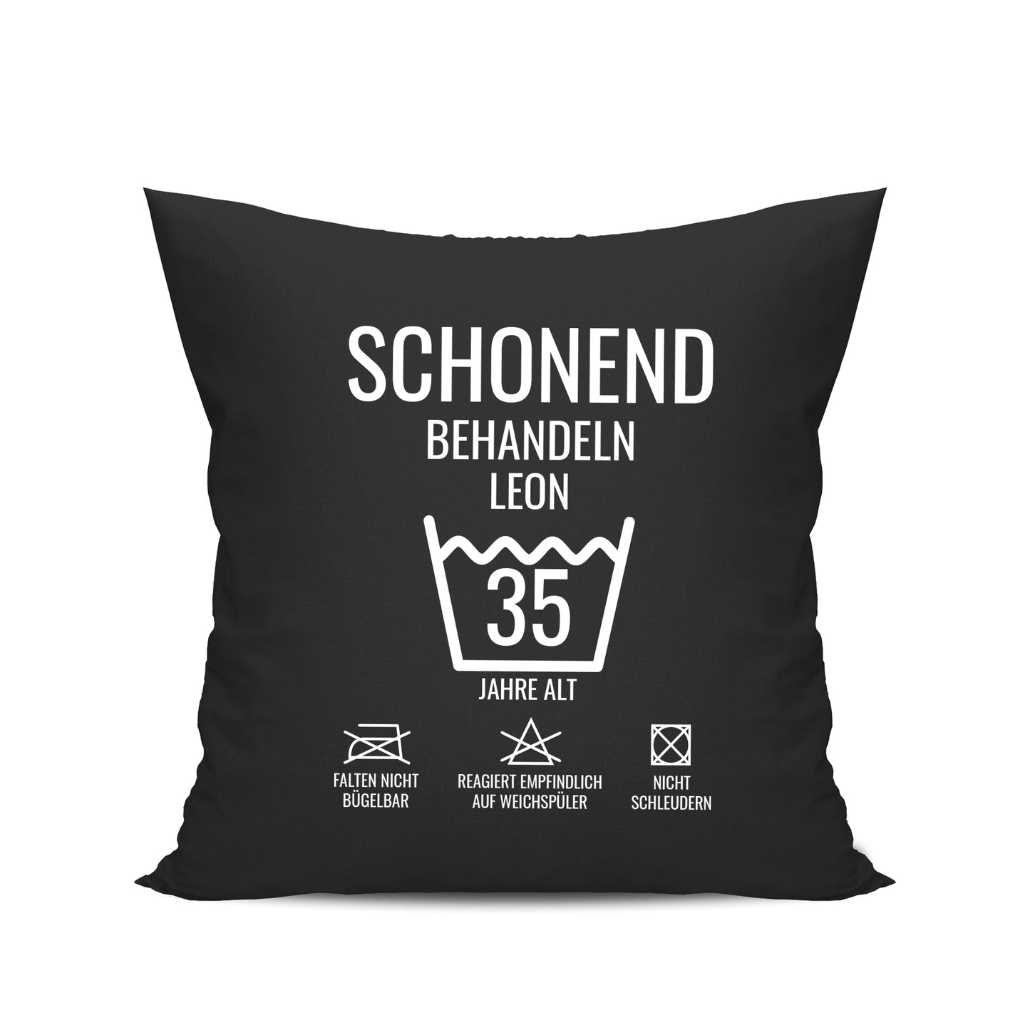 Schonend behandeln – 35 Jahre alt - Namen - Geburtstag Kissen Schwarz - FULiMA®