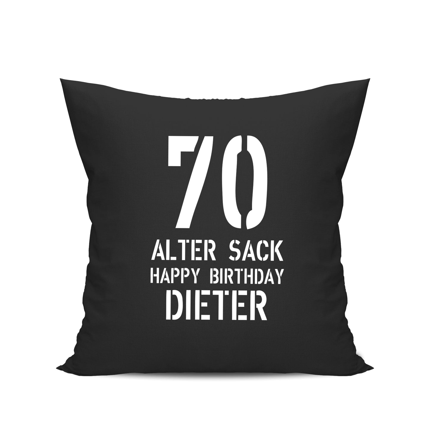 Geburtstag Kissen - 70 Alter Sack Happy Birthday mit Namen Schwarz - FULiMA®