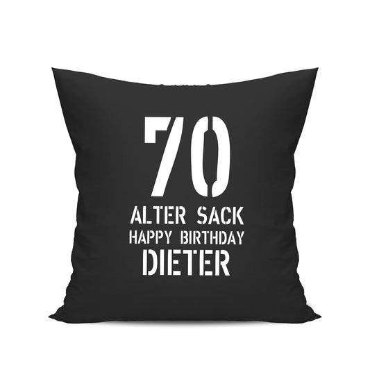 Geburtstag Kissen - 70 Alter Sack Happy Birthday mit Namen Schwarz - FULiMA®