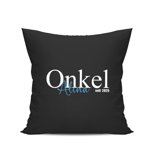 Onkel Kissen - Onkel Schriftzug mit Namen vom Kind - Geschenk Schwarz - Fulima