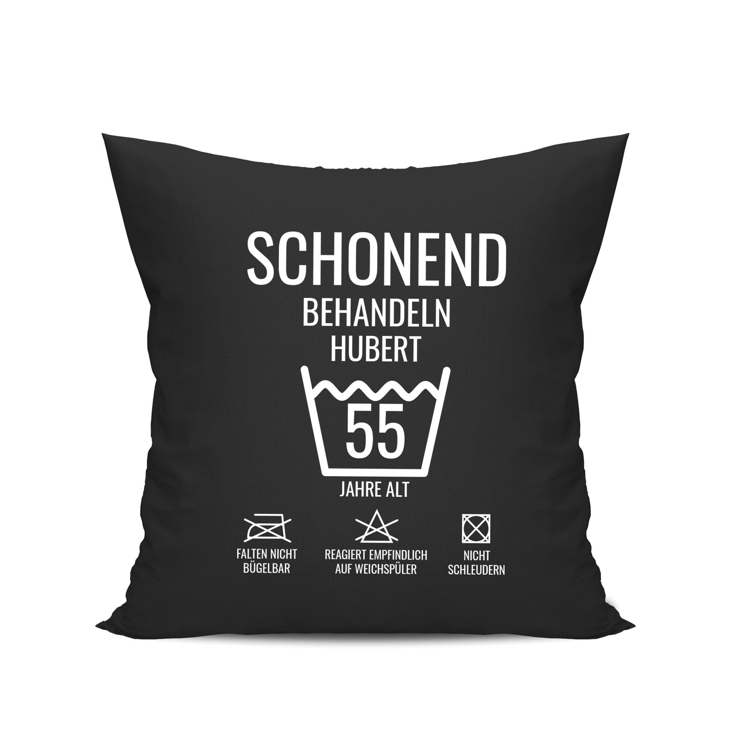 Schonend behandeln – 55 Jahre alt - Namen - Geburtstag Kissen Schwarz - FULiMA®