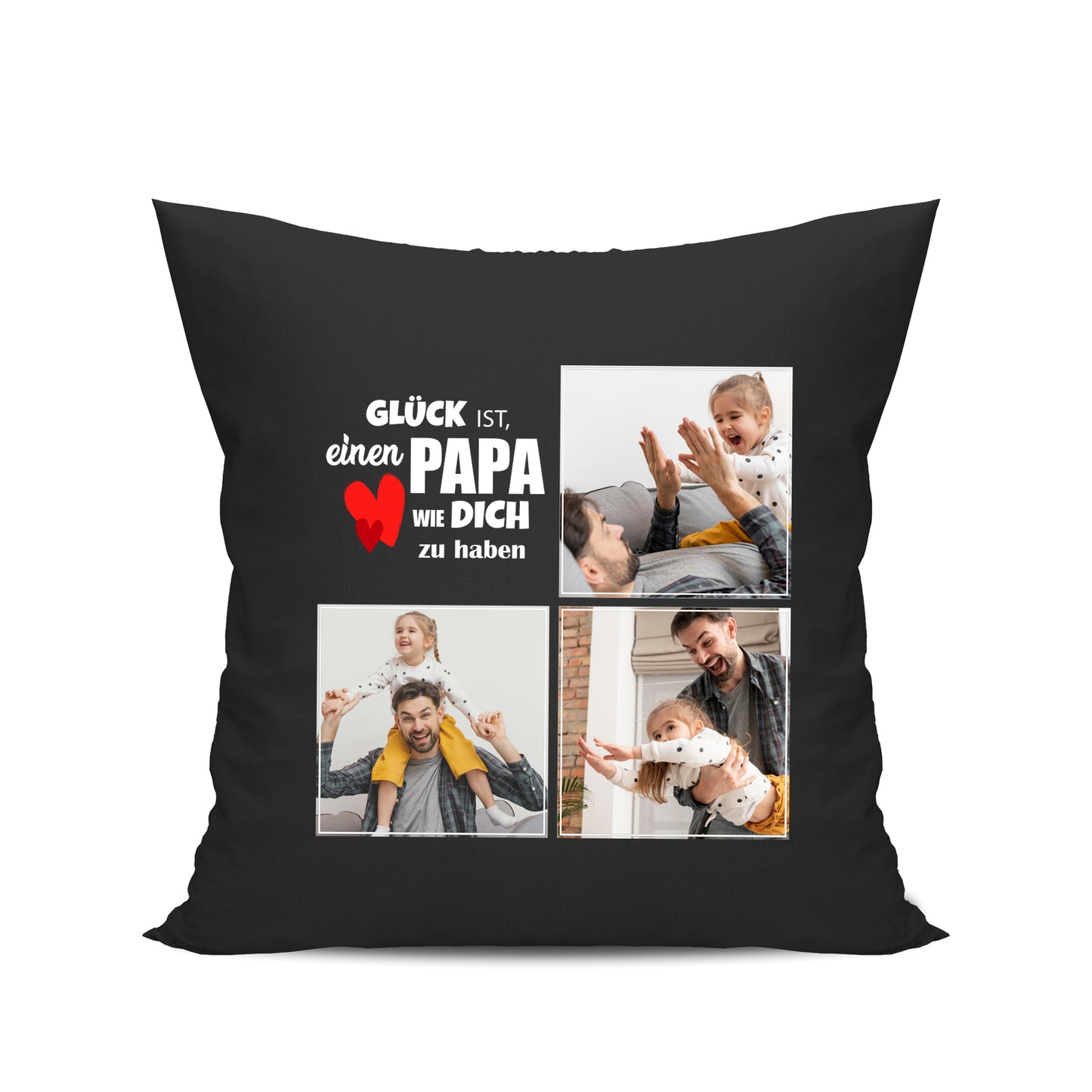 Papa Kissen - Glück ist, einen Papa wie Dich zu haben mit 3 Fotos - Geschenk Papa Schwarz - Fulima
