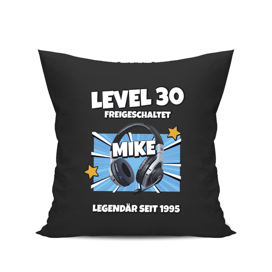 Level 30 freigeschaltet - Legendär - mit Namen - Geburtstag Kissen Schwarz - Fulima