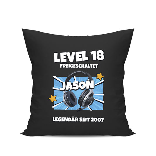Level 18 freigeschaltet - Legendär - mit Namen - Geburtstag Kissen Schwarz - Fulima