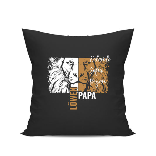 Papa Kissen - Löwenpapa mit Namen der Kinder - Geschenk Papa Schwarz - Fulima