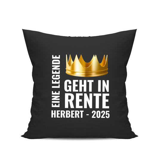 Ruhestand Kissen - Eine Legende geht in Rente - Goldene Krone mit Namen - Geschenk zur Rente Schwarz - Fulima