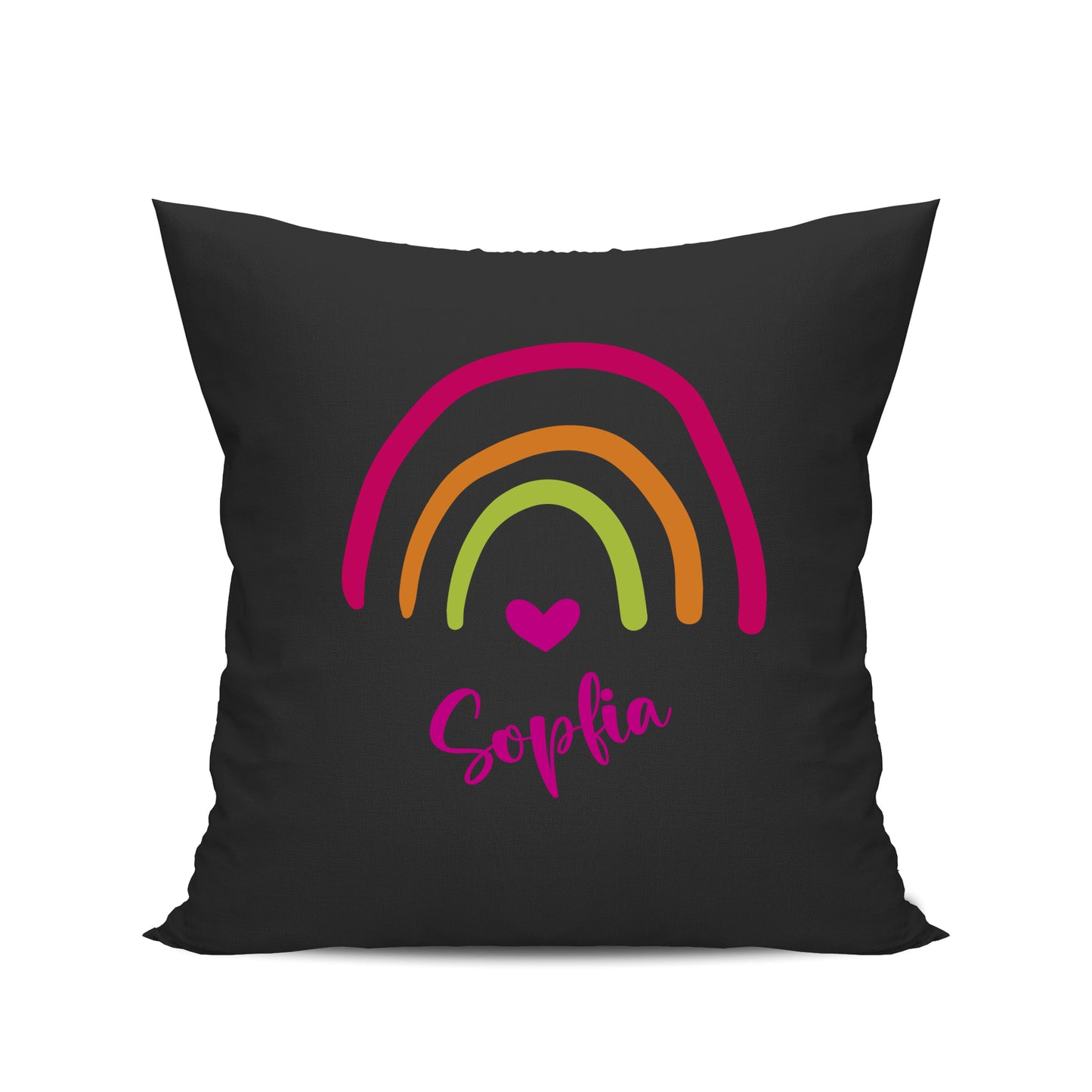 Babykissen - Regenbogen mit Herz - Pink - Personalisiert mit Namen Schwarz - Fulima