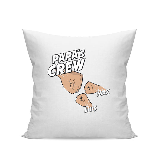 Papa Kissen mit Namen - Papas Crew Faust von 1 bis 4 Kinder - Geschenk Papa Weiß 2 Kinder - Fulima