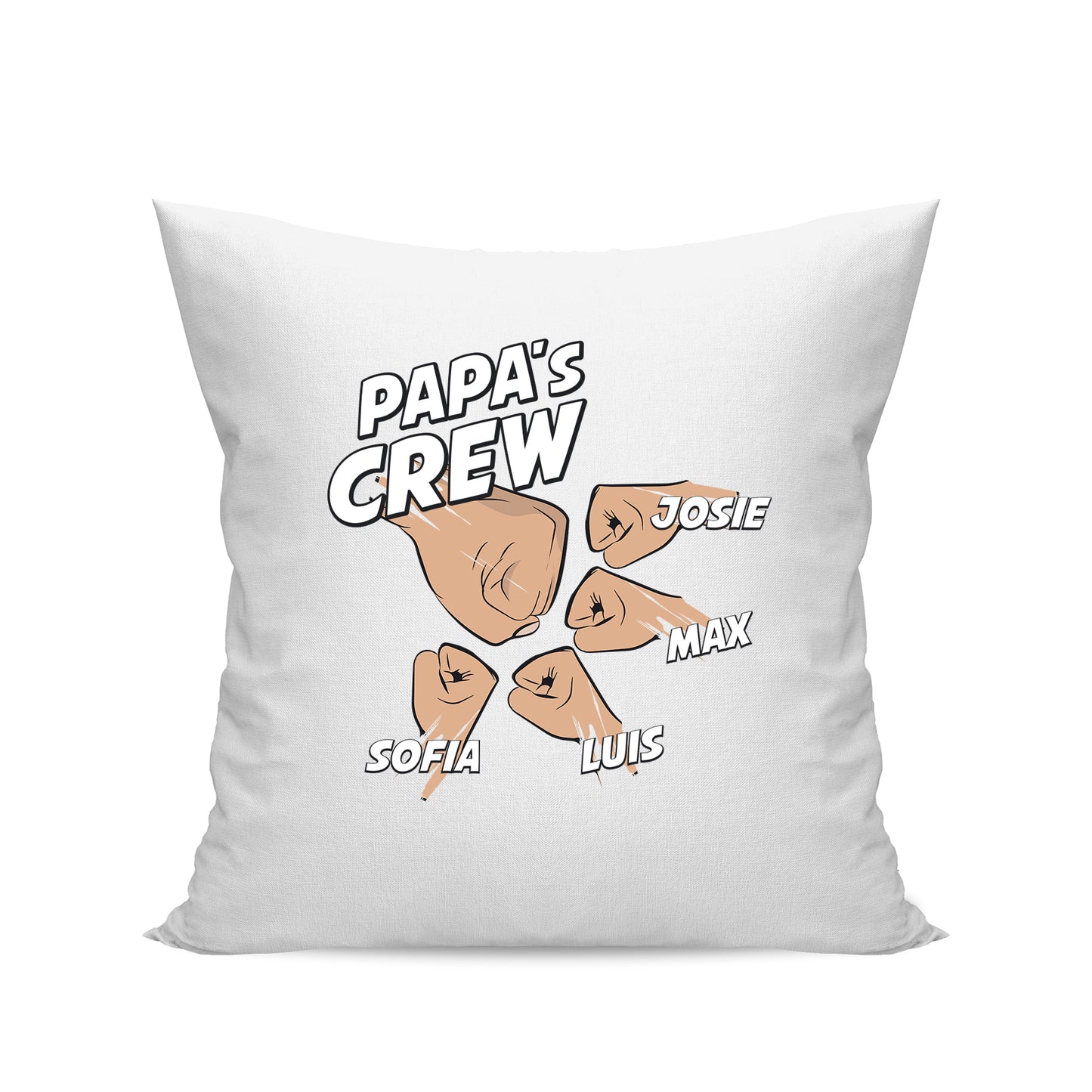Papa Kissen mit Namen - Papas Crew Faust von 1 bis 4 Kinder - Geschenk Papa Weiß 4 Kinder - Fulima