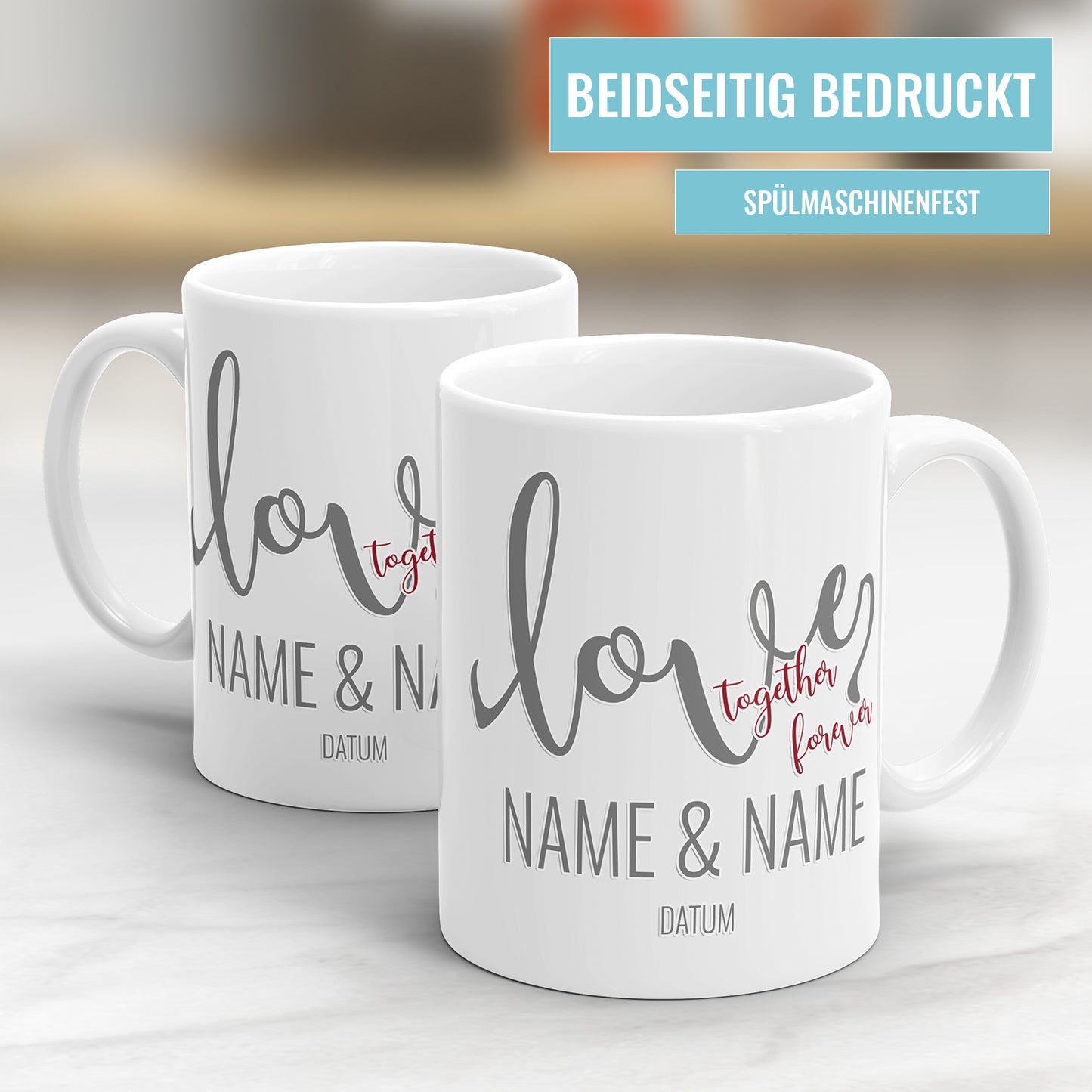 Partner Tasse Love Together Forever personalisiert mit Namen und Datum - Fulima