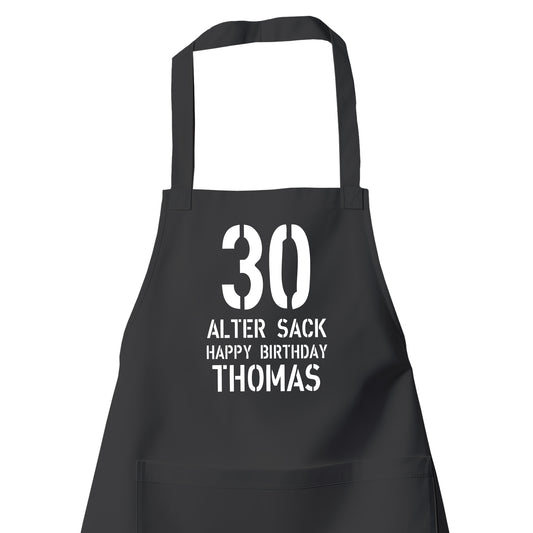 30 Alter Sack Happy Birthday mit Namen - Geburtstag Schürze Schwarz - Fulima