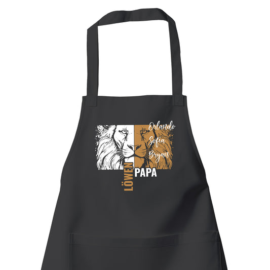 Grillschürze - Löwenpapa mit Namen der Kinder - Geschenk Papa Schwarz - Fulima