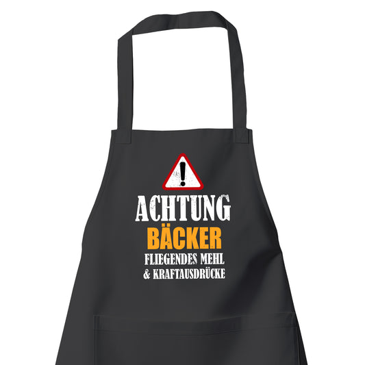 Achtung Bäcker - Kraftausdrücke - Schürze Schwarz - Fulima