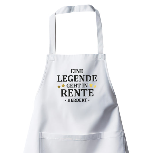 Rentner Grill- Kochschürze - Eine Legende geht in Rente - Goldene Sterne mit Namen - Rente Geschenk Weiß - Fulima
