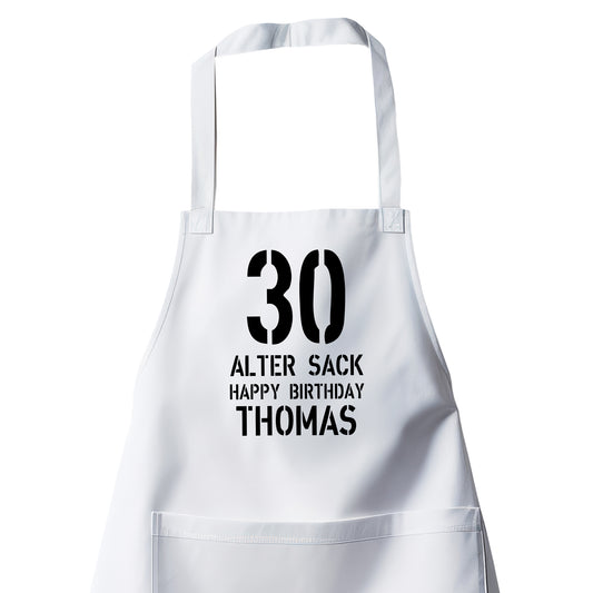 30 Alter Sack Happy Birthday mit Namen - Geburtstag Schürze Weiß - Fulima