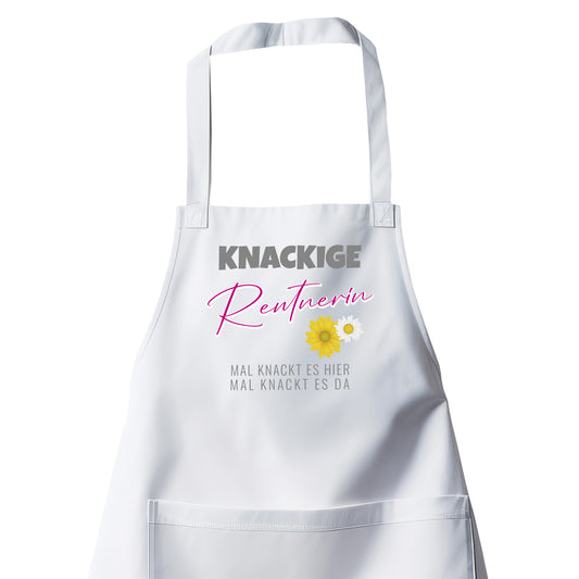 Rentnerin Grill- Kochschürze - Knackige Rentnerin mal knackt es hier mal da - Spruch - Rente Geschenk Weiß - Fulima