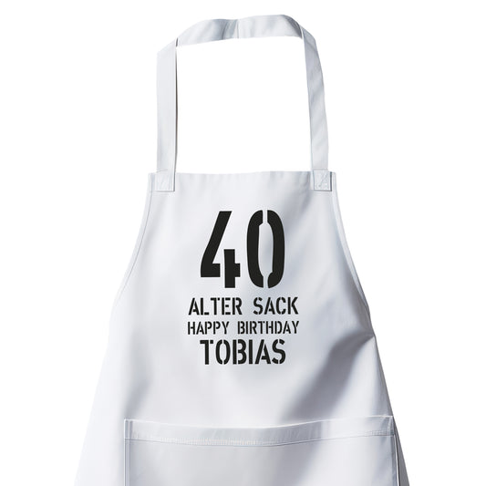 40 Alter Sack Happy Birthday mit Namen - Geburtstag Schürze Weiß - Fulima