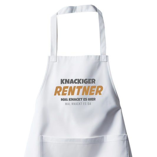 Rentner Grill- Kochschürze - Knackiger Rentner mal knackt es hier mal da - Spruch - Rente Geschenk - Fulima