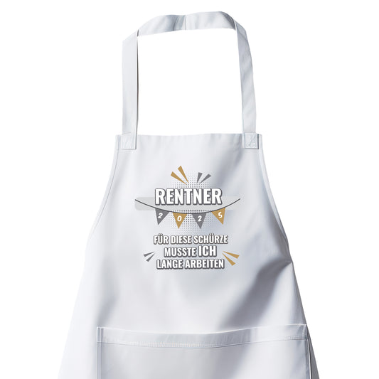Rentner Grill- Kochschürze - Rentner 2025 Girlande - musste ich lange arbeiten - Rente Geschenk Weiß - Fulima