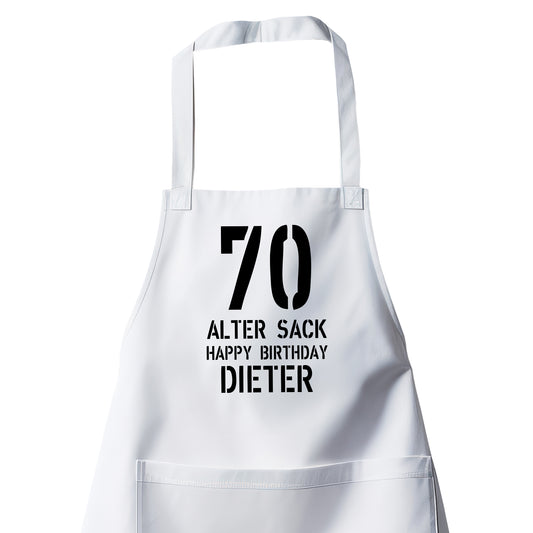 70 Alter Sack Happy Birthday mit Namen - Geburtstag Schürze Weiß - Fulima