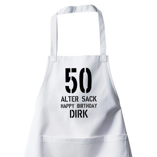 50 Alter Sack Happy Birthday mit Namen - Geburtstag Schürze Weiß - Fulima