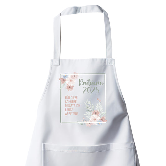 Rentner Grill- Kochschürze - Für diese Schürze musste ich lange arbeiten - Blumenmuster Weiß - Fulima