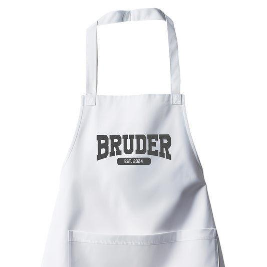 Bruder Schürze - Bruder est. Wunschjahr Collage Design - Geschenk Weiß - Fulima